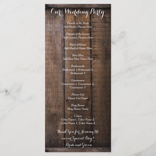 Rustic Country Wood Flowers Heart Wedding Programs Programmakaart (Achterkant)