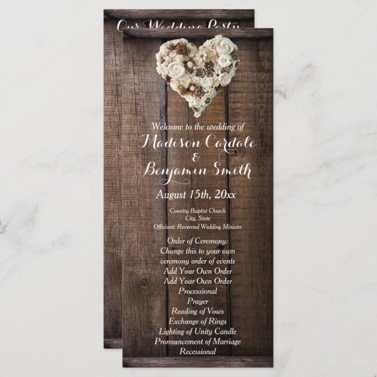 Rustic Country Wood Flowers Heart Wedding Programs Programmakaart (Voorkant / Achterkant)
