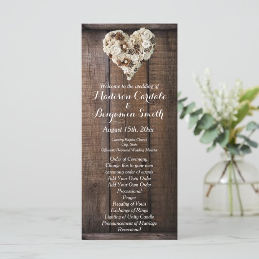 Rustic Country Wood Flowers Heart Wedding Programs Programmakaart (Staand voorkant)