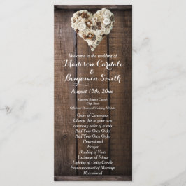 Rustic Country Wood Flowers Heart Wedding Programs Programmakaart