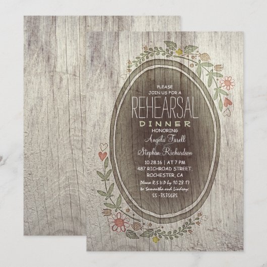 Rustic Country Wood Flowers repetitie diner Kaart (Voorkant / Achterkant)