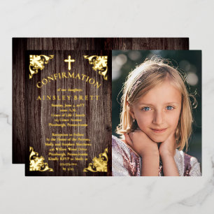 Rustic Country Wood Girl Fotobevestiging - Gold Folie Uitnodiging