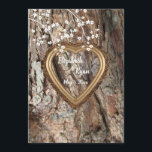 Rustic Country, Wood Heart Lijst, huwelijksadvies, Advieskaart<br><div class="desc">Zeer populair en trendy, hout, landelijk thema met een gouden lijst van het gekloonde hart voor je namen en date en kleine witte bloemen. Pas tekst en doopvont aan uw behoeften aan. Fun kaart voor gasten bij je trouwreceptie. Je kunt 'Ik dacht' veranderen in 'ik schonk', of 'ik geschrokken', er...</div>