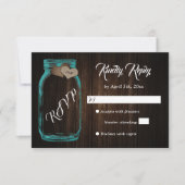 Rustic Country Wood Heart Mason Jar Wedding RSVP (Voorkant)