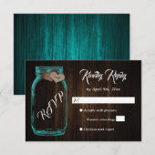 Rustic Country Wood Heart Mason Jar Wedding RSVP (Voorkant / Achterkant)