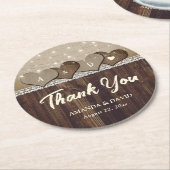 Rustic Country Wood Heart Monogram Weddenschap Ronde Kartonnen Onderzetter (Gebogen)