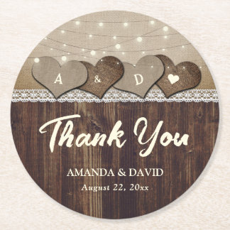 Rustic Country Wood Heart Monogram Weddenschap Ronde Kartonnen Onderzetter