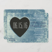 Rustic Country Wood Heart Wedding Blue Kaart (Voorkant / Achterkant)