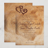 Rustic Country Wood Hearts Wedding Invitation Kaart (Voorkant / Achterkant)