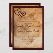 Rustic Country Wood Hearts Wedding Invitation Kaart (Voorkant / Achterkant)