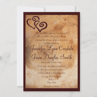 Rustic Country Wood Hearts Wedding Invitation Kaart