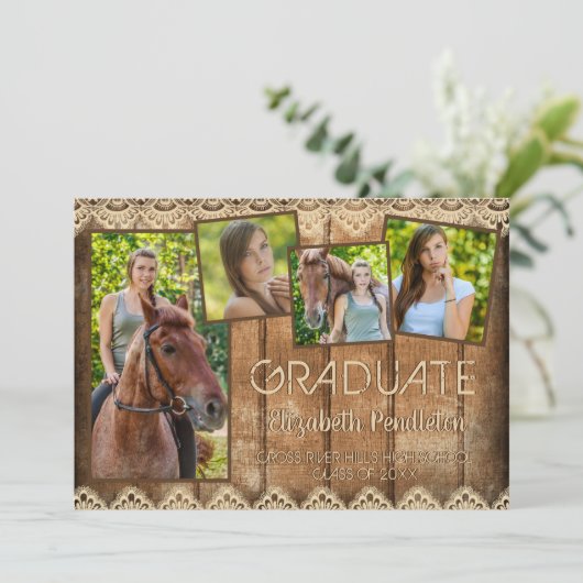 Rustic Country Wood Lace AFSTUDEREN Foto Collage Aankondiging (Staand voorkant)