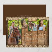 Rustic Country Wood Lace AFSTUDEREN Foto Collage Aankondiging (Voorkant / Achterkant)