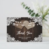 Rustic Country Wood Lace Burlap Heart Wedding Bedankkaart (Staand voorkant)