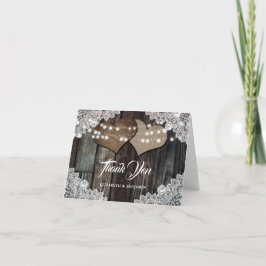 Rustic Country Wood Lace Burlap Hearts Wedding Bedankkaart