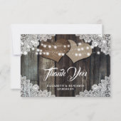 Rustic Country Wood Lace Burlap Hearts Wedding Bedankkaart (Voorkant)