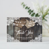 Rustic Country Wood Lace Burlap Hearts Wedding Bedankkaart (Staand voorkant)