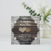 Rustic Country Wood Lace Burlap Hearts Wedding Kaart (Staand voorkant)