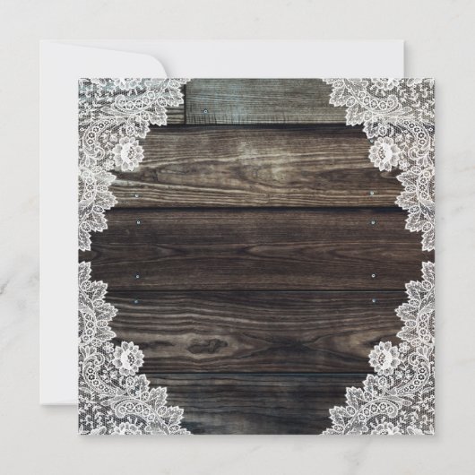 Rustic Country Wood Lace Burlap Hearts Wedding Kaart (Achterkant)