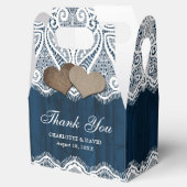 Rustic Country Wood Lace Navy Blue Wedding Bedankdoosjes (Geopend)
