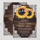 Rustic Country Wood Lace Sunflower Wedding Kaart (Voorkant / Achterkant)