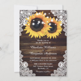 Rustic Country Wood Lace Sunflower Wedding Kaart