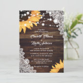 Rustic Country Wood Lace Sunflower Wedding Kaart (Staand voorkant)