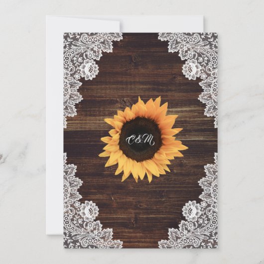 Rustic Country Wood Lace Sunflower Wedding Kaart (Achterkant)