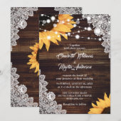 Rustic Country Wood Lace Sunflower Wedding Kaart (Voorkant / Achterkant)
