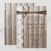 Rustic Country Wood Lace Twine Wedding Invitation Kaart (Voorkant / Achterkant)