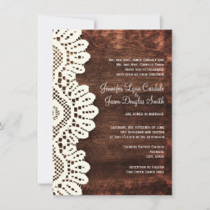 Rustic Country Wood Lace Wedding Invitations Kaart