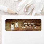 Rustic Country Wood & Lighted Mason Jars Wedding Etiket (Insitu)
