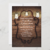 Rustic Country Wood & Lighted Mason Jars Wedding Kaart (Voorkant)