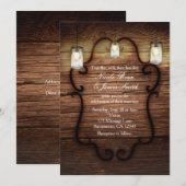 Rustic Country Wood & Lighted Mason Jars Wedding Kaart (Voorkant / Achterkant)