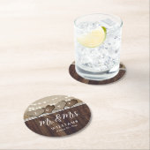Rustic Country Wood Mr. en Mrs Wedding Ronde Kartonnen Onderzetter (Insitu)