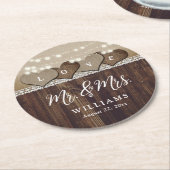 Rustic Country Wood Mr. en Mrs Wedding Ronde Kartonnen Onderzetter (Gebogen)