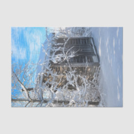 Rustic Country Wood Shed Winter Snow Scenery Tissuepapier