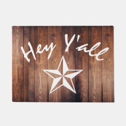 Rustic Country Wood & Star Hey Y'all Deurmat