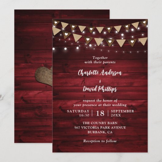 Rustic Country Wood String Lights Wedding Kaart (Voorkant / Achterkant)