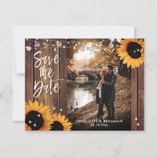 Rustic Country Wood Sunflower Weddenfoto Save The Date (Voorkant)