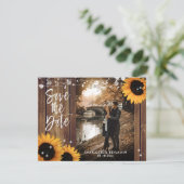Rustic Country Wood Sunflower Weddenfoto Save The Date (Staand voorkant)