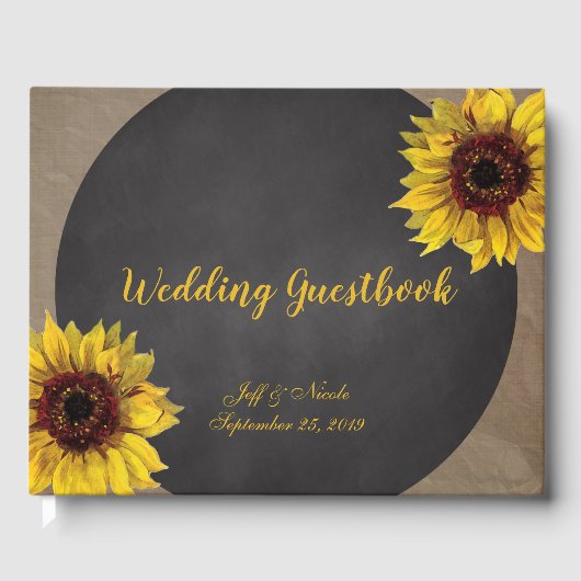 Rustic Country Wood Sunflower Wedding Gastenboek (Voorkant)