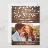 Rustic Country Wood Twinkle Lights Weddenfoto Save The Date (Voorkant)