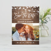 Rustic Country Wood Twinkle Lights Weddenfoto Save The Date (Staand voorkant)