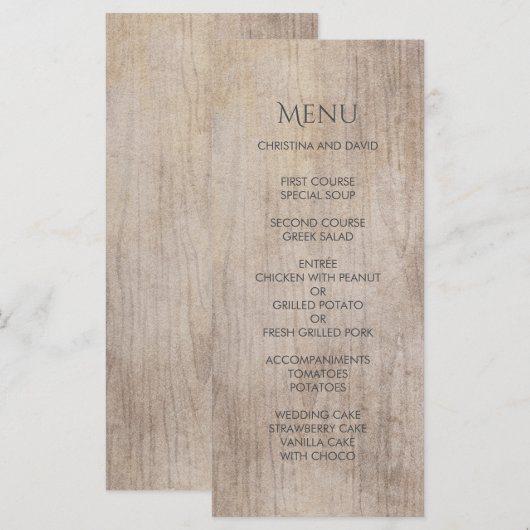 Rustic Country Wood Wedding Menu (Voorkant / Achterkant)