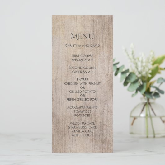 Rustic Country Wood Wedding Menu (Staand voorkant)