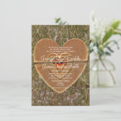 Rustic country Wooden Heart Camo Wedding Invites Kaart (Staand voorkant)
