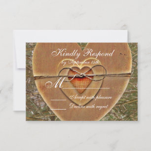 Rustic country Wooden Heart Camo Wedding Invites RSVP Kaartje