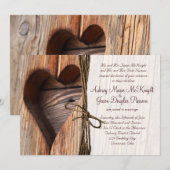 Rustic Country Wooden Heart Twine Wedding Invites Kaart (Voorkant / Achterkant)