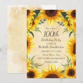 Rustic Country Yellow Sunflower 100e verjaardag in Kaart (Voorkant / Achterkant)